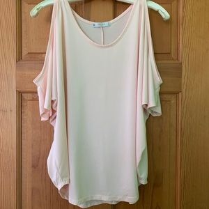 Pink Open-Shoulder Business Causal Shirt